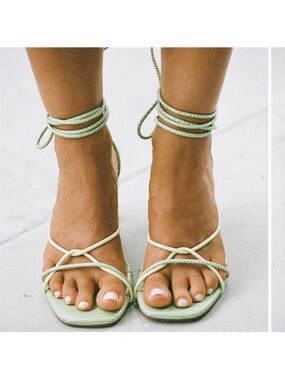 Sabo Skirt Sage Green Strappy Lace Up Block Heels Size 6